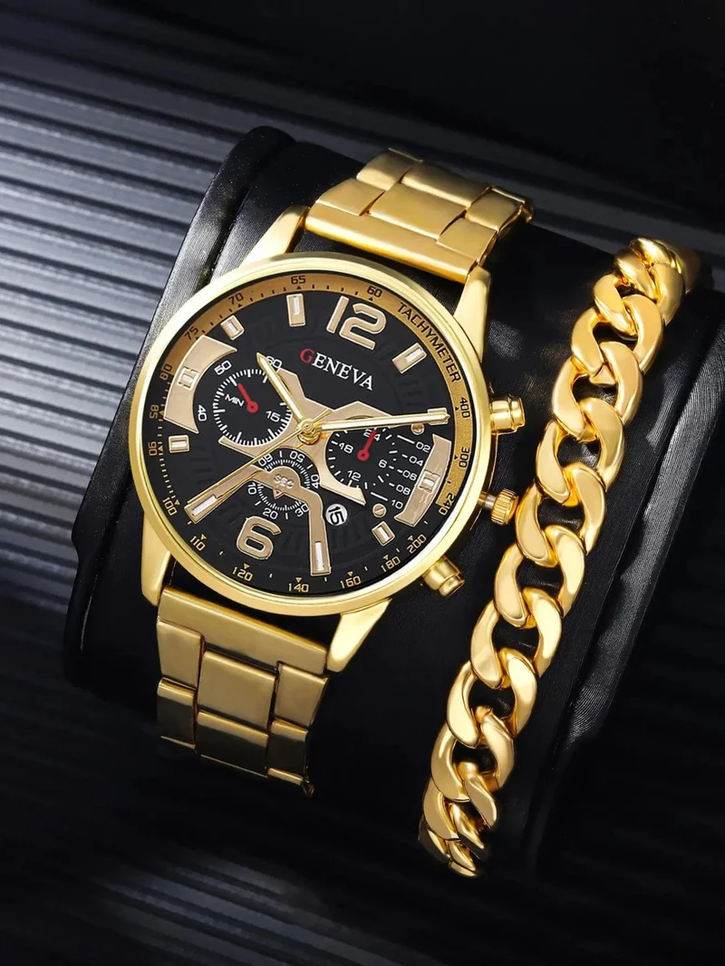 1 Stück Herren Casual Business Trend Roman Day Digitale Stahlband Quarzuhr 1 Stück Luxus Legierung Armband Geburtstag Weihnachtsgeschenk Set