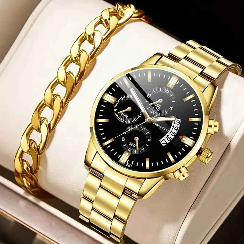1 Stück Herren Casual Business Trend Roman Day Digitale Stahlband Quarzuhr 1 Stück Luxus Legierung Armband Geburtstag Weihnachtsgeschenk Set