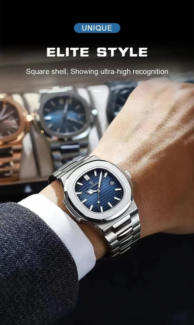POEDAGAR Luxus Uhr Business Wasserdichte Männliche Uhr Leucht Datum Edelstahl Quadrat Quarz Männer Uhr reloj hombre 2024 Neue
