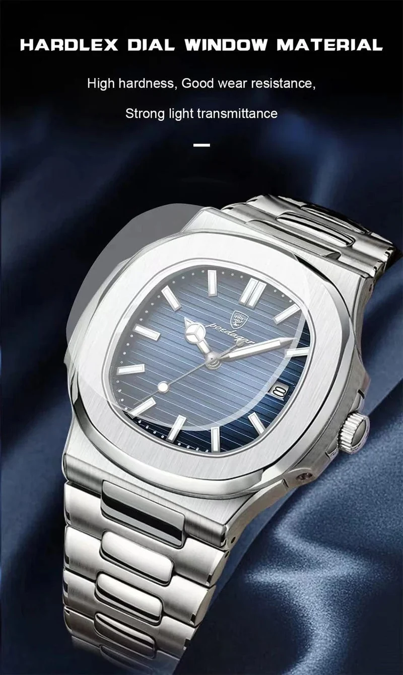 POEDAGAR Luxus Uhr Business Wasserdichte Männliche Uhr Leucht Datum Edelstahl Quadrat Quarz Männer Uhr reloj hombre 2024 Neue