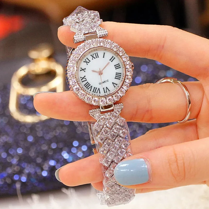 2 stücke Luxus Frauen Strass Rose Gold Uhr Mode Damen Quarz Diamant Armbanduhr Elegante Weibliche Armband Uhren Set Geschenk