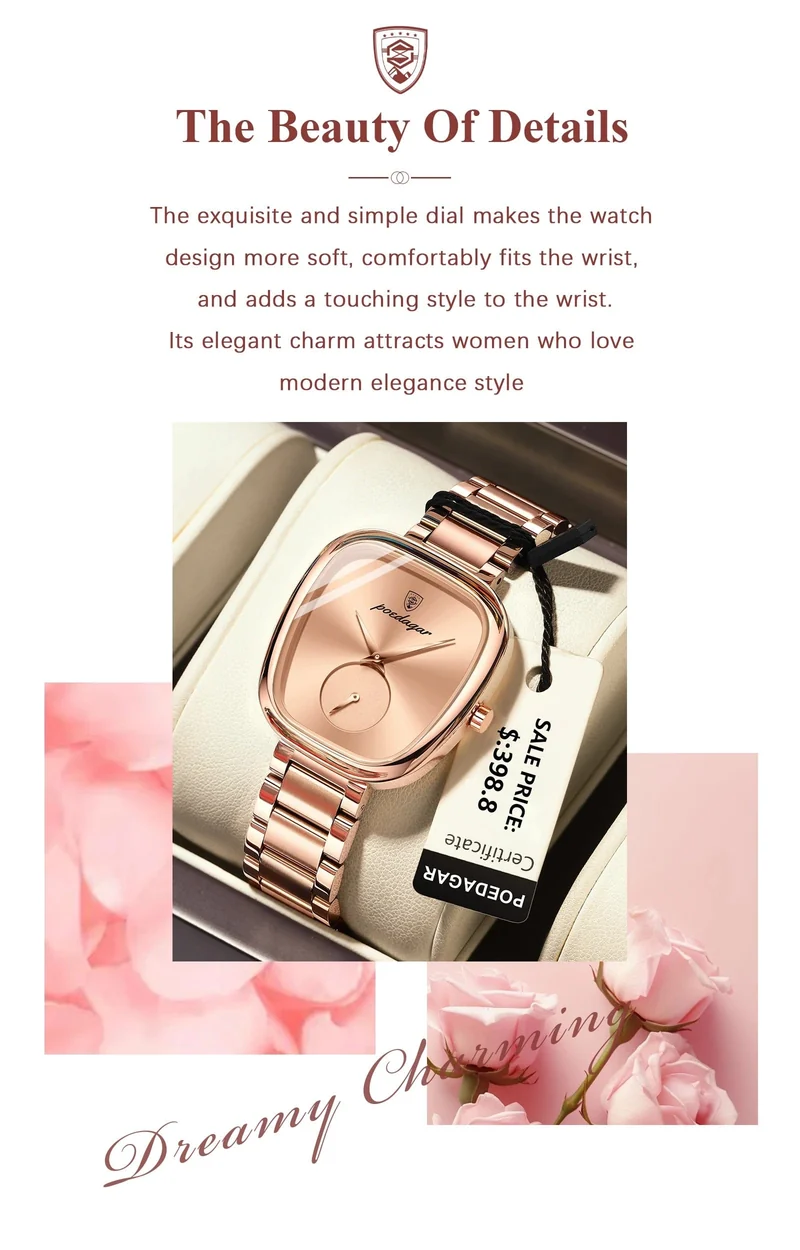 POEDAGAR Luxusuhr für Damen, wasserdicht, Edelstahl, Quarz, Damenuhr, hochwertige Damenuhr, elegante Damenuhr