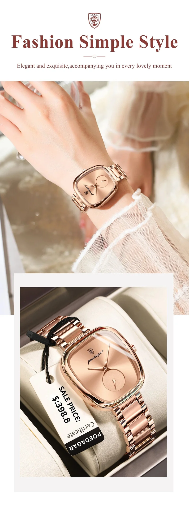 POEDAGAR Luxusuhr für Damen, wasserdicht, Edelstahl, Quarz, Damenuhr, hochwertige Damenuhr, elegante Damenuhr