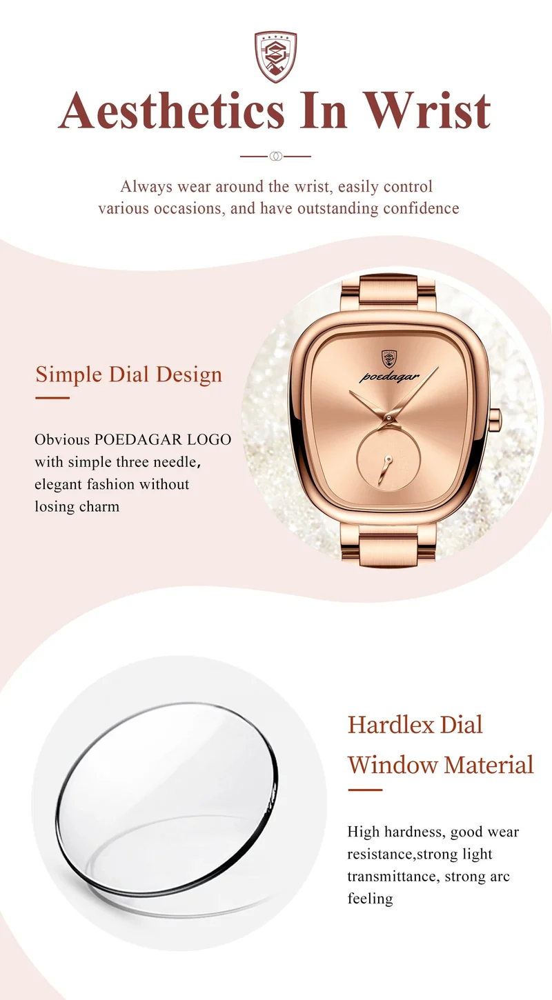 POEDAGAR Luxusuhr für Damen, wasserdicht, Edelstahl, Quarz, Damenuhr, hochwertige Damenuhr, elegante Damenuhr