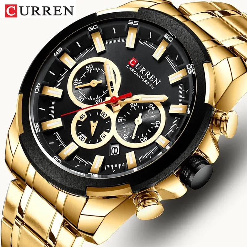 CURREN Herrenuhren Top-Marke Große Sportuhr Luxus Männer Militär Stahl Quarz Armbanduhren Chronograph Gold Design Männliche Uhr