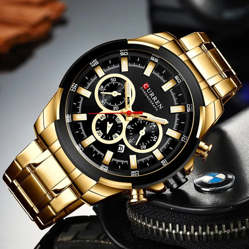 CURREN Herrenuhren Top-Marke Große Sportuhr Luxus Männer Militär Stahl Quarz Armbanduhren Chronograph Gold Design Männliche Uhr