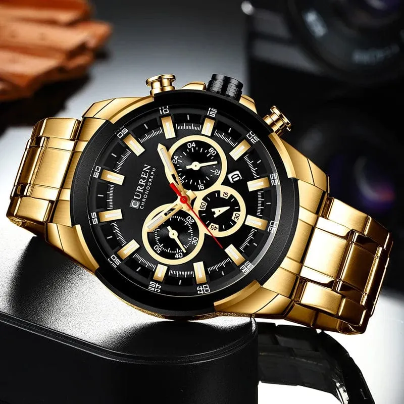 CURREN Herrenuhren Top-Marke Große Sportuhr Luxus Männer Militär Stahl Quarz Armbanduhren Chronograph Gold Design Männliche Uhr