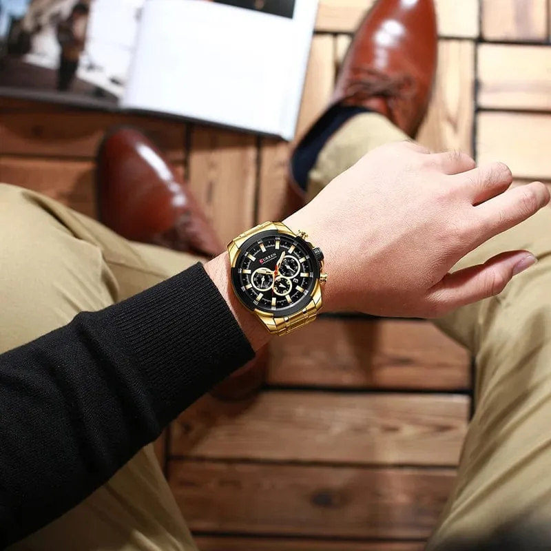 CURREN Herrenuhren Top-Marke Große Sportuhr Luxus Männer Militär Stahl Quarz Armbanduhren Chronograph Gold Design Männliche Uhr