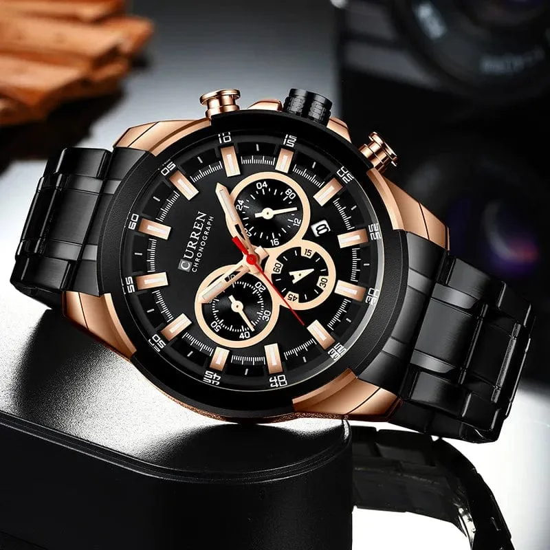 CURREN Herrenuhren Top-Marke Große Sportuhr Luxus Männer Militär Stahl Quarz Armbanduhren Chronograph Gold Design Männliche Uhr