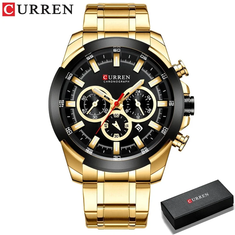 CURREN Herrenuhren Top-Marke Große Sportuhr Luxus Männer Militär Stahl Quarz Armbanduhren Chronograph Gold Design Männliche Uhr