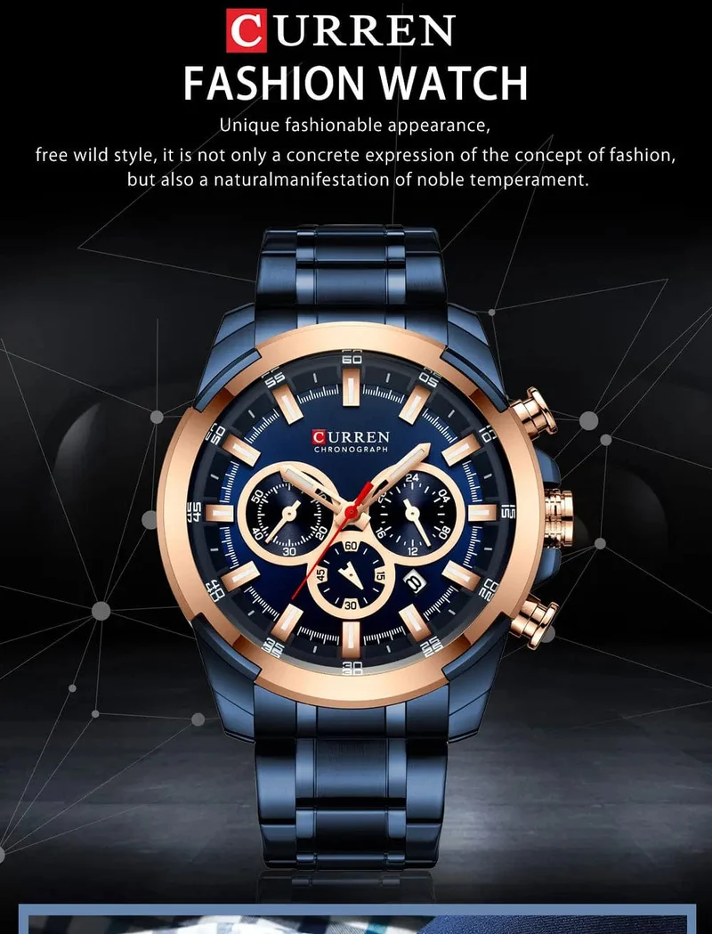 CURREN Herrenuhren Top-Marke Große Sportuhr Luxus Männer Militär Stahl Quarz Armbanduhren Chronograph Gold Design Männliche Uhr