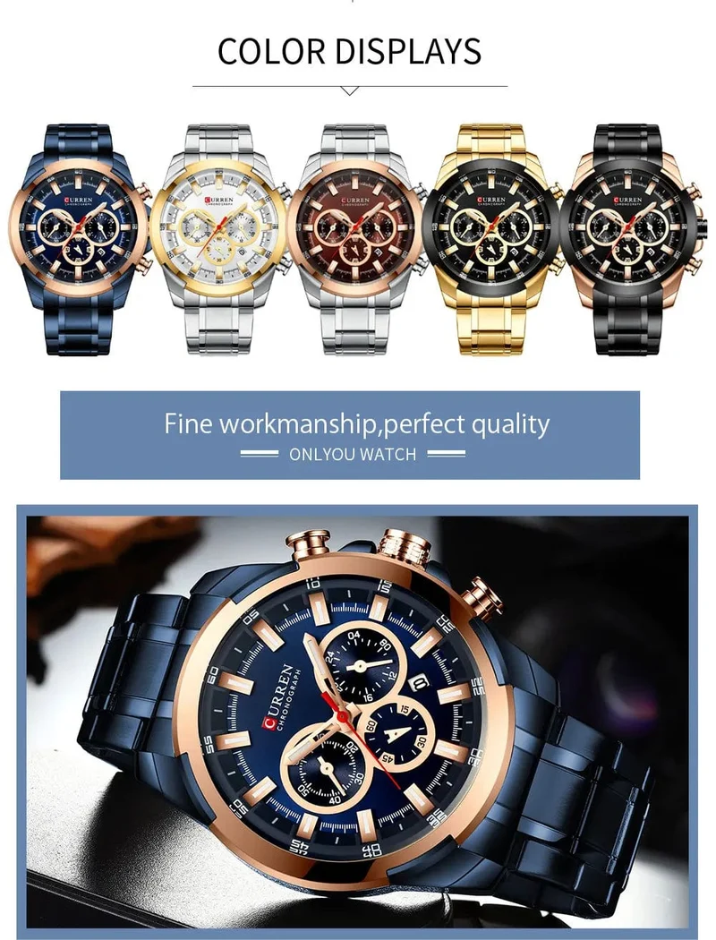 CURREN Herrenuhren Top-Marke Große Sportuhr Luxus Männer Militär Stahl Quarz Armbanduhren Chronograph Gold Design Männliche Uhr