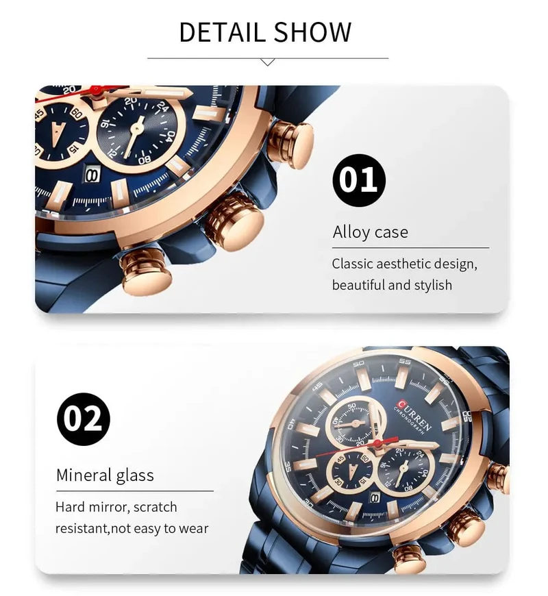 CURREN Herrenuhren Top-Marke Große Sportuhr Luxus Männer Militär Stahl Quarz Armbanduhren Chronograph Gold Design Männliche Uhr