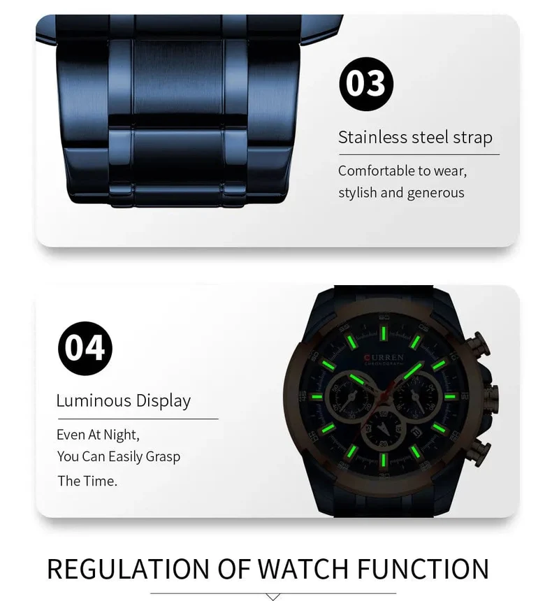 CURREN Herrenuhren Top-Marke Große Sportuhr Luxus Männer Militär Stahl Quarz Armbanduhren Chronograph Gold Design Männliche Uhr