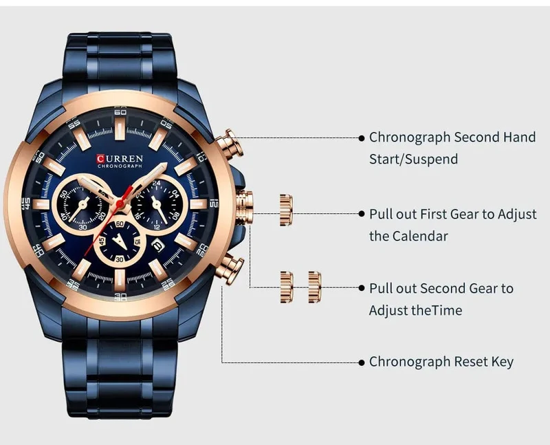 CURREN Herrenuhren Top-Marke Große Sportuhr Luxus Männer Militär Stahl Quarz Armbanduhren Chronograph Gold Design Männliche Uhr