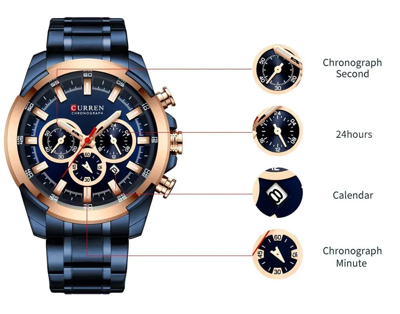 CURREN Herrenuhren Top-Marke Große Sportuhr Luxus Männer Militär Stahl Quarz Armbanduhren Chronograph Gold Design Männliche Uhr