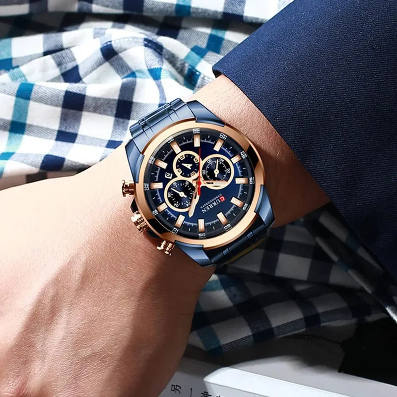 CURREN Herrenuhren Top-Marke Große Sportuhr Luxus Männer Militär Stahl Quarz Armbanduhren Chronograph Gold Design Männliche Uhr