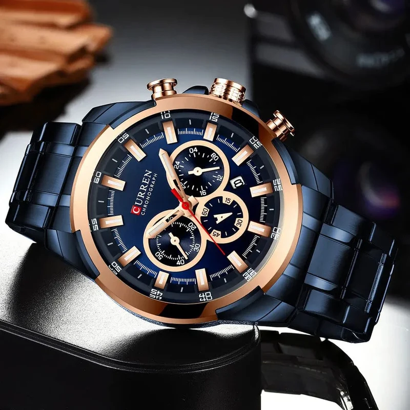 CURREN Herrenuhren Top-Marke Große Sportuhr Luxus Männer Militär Stahl Quarz Armbanduhren Chronograph Gold Design Männliche Uhr