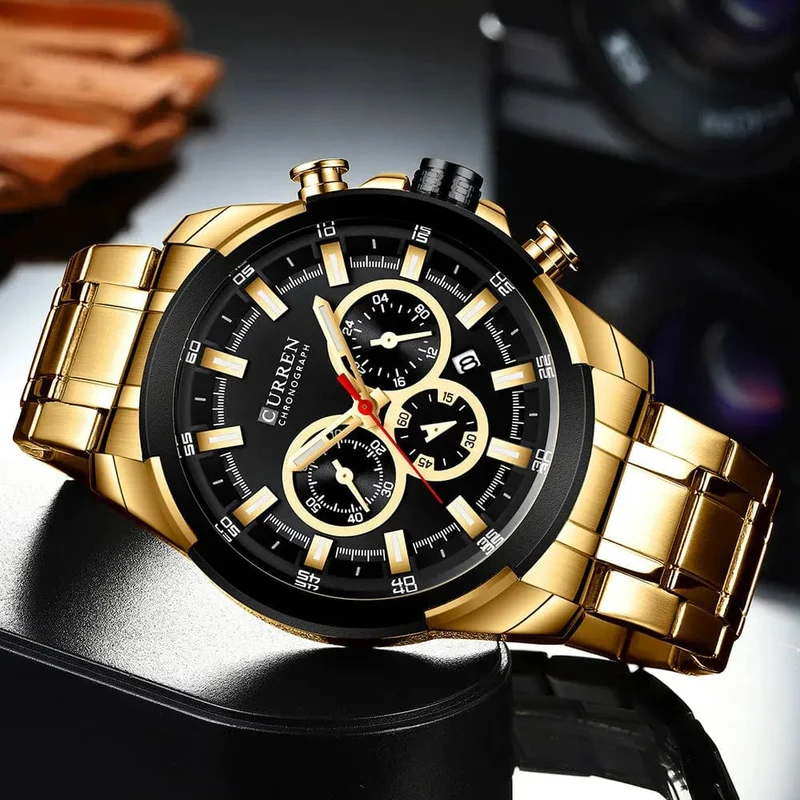 CURREN Herrenuhren Top-Marke Große Sportuhr Luxus Männer Militär Stahl Quarz Armbanduhren Chronograph Gold Design Männliche Uhr