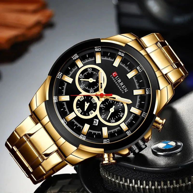CURREN Herrenuhren Top-Marke Große Sportuhr Luxus Männer Militär Stahl Quarz Armbanduhren Chronograph Gold Design Männliche Uhr