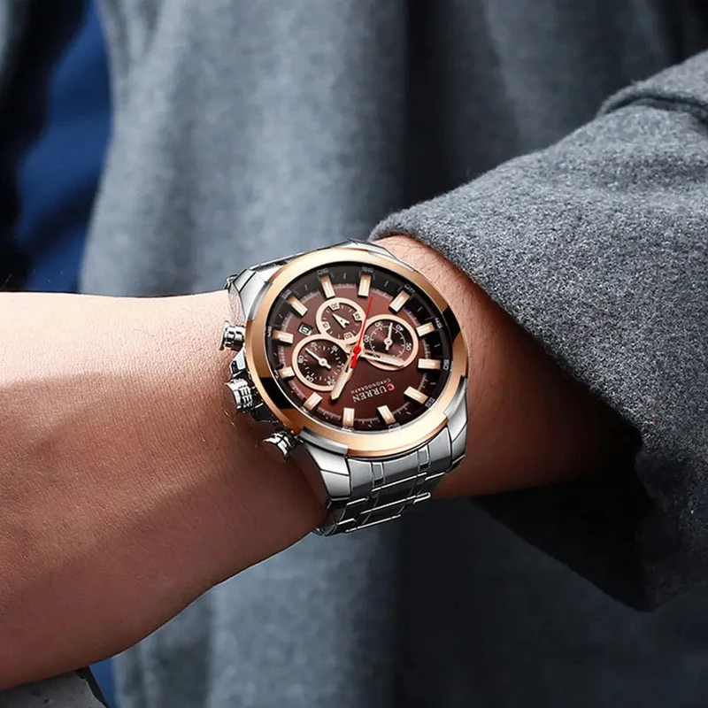 CURREN Herrenuhren Top-Marke Große Sportuhr Luxus Männer Militär Stahl Quarz Armbanduhren Chronograph Gold Design Männliche Uhr