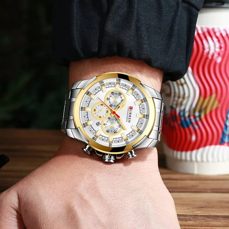 CURREN Herrenuhren Top-Marke Große Sportuhr Luxus Männer Militär Stahl Quarz Armbanduhren Chronograph Gold Design Männliche Uhr