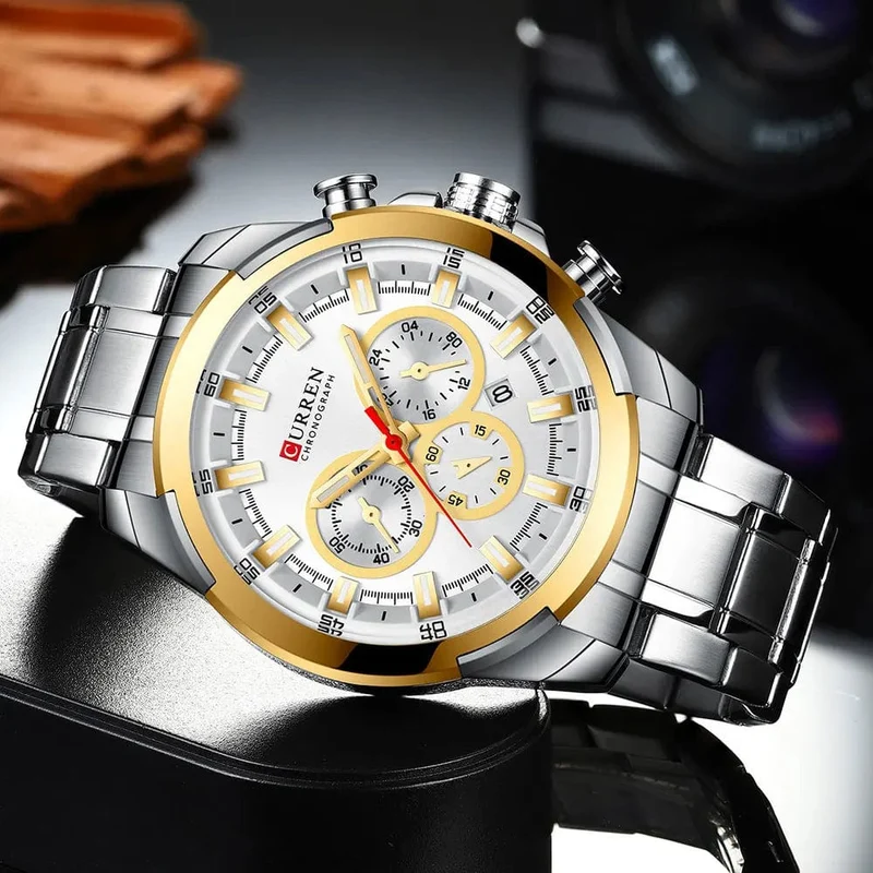 CURREN Herrenuhren Top-Marke Große Sportuhr Luxus Männer Militär Stahl Quarz Armbanduhren Chronograph Gold Design Männliche Uhr