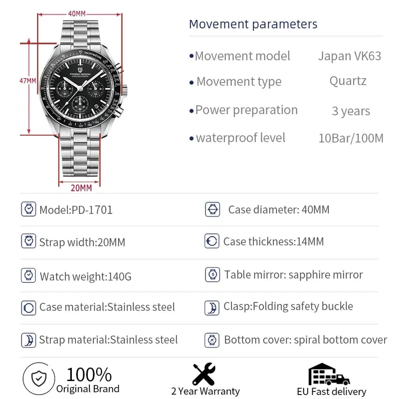 PAGANI DESIGN 2024 Neue Herrenuhren Top-Luxus-Quarzuhr für Männer Auto Date Speed ​​Chronograph AR Saphirspiegel Armbanduhr