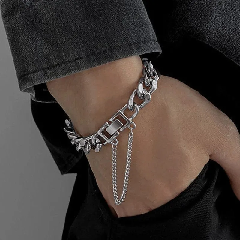 Kpop Edelstahl Metallketten Armbänder für Frauen Männer Punk Splitter Cuban Link Kette Armband Armband Klassische Charms Schmuck