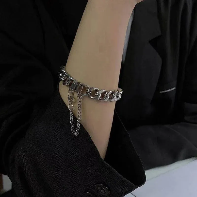 Kpop Edelstahl Metallketten Armbänder für Frauen Männer Punk Splitter Cuban Link Kette Armband Armband Klassische Charms Schmuck
