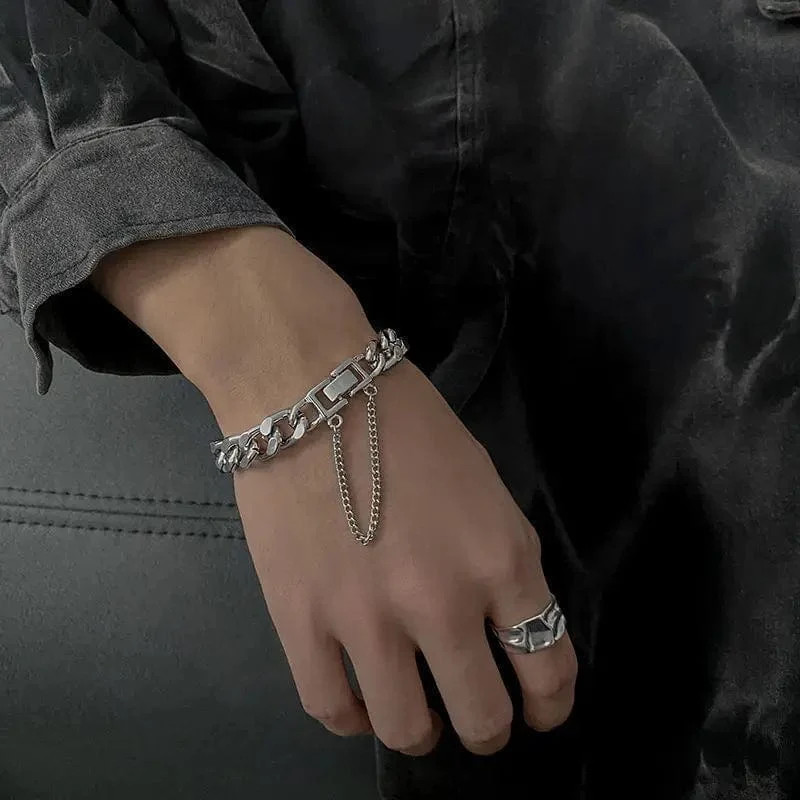Kpop Edelstahl Metallketten Armbänder für Frauen Männer Punk Splitter Cuban Link Kette Armband Armband Klassische Charms Schmuck