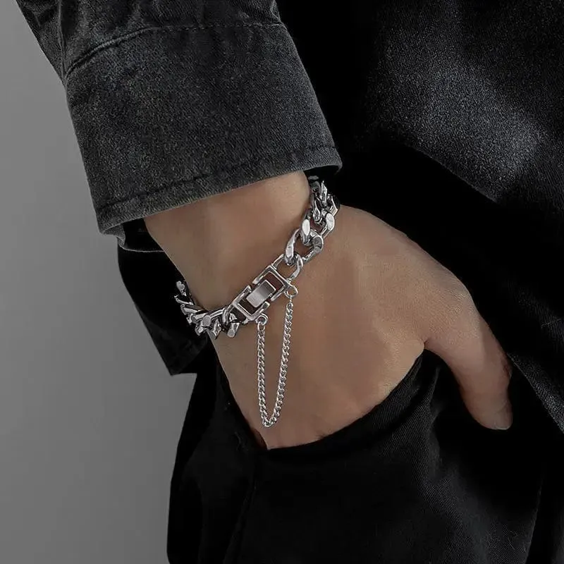 Kpop Edelstahl Metallketten Armbänder für Frauen Männer Punk Splitter Cuban Link Kette Armband Armband Klassische Charms Schmuck