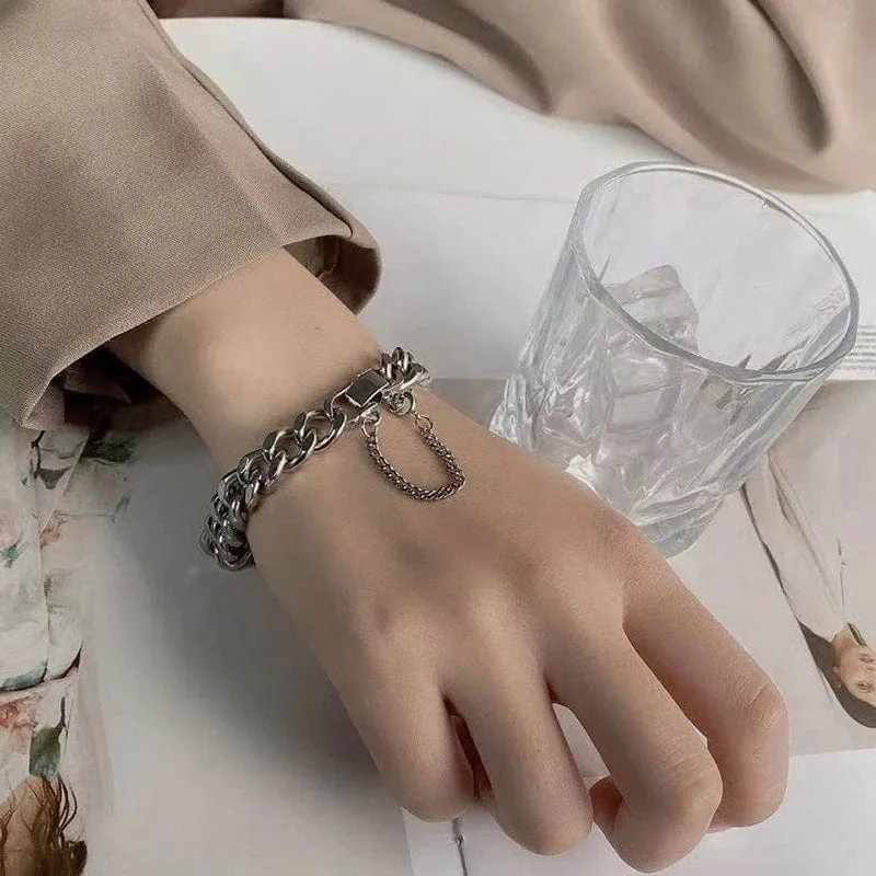 Kpop Edelstahl Metallketten Armbänder für Frauen Männer Punk Splitter Cuban Link Kette Armband Armband Klassische Charms Schmuck