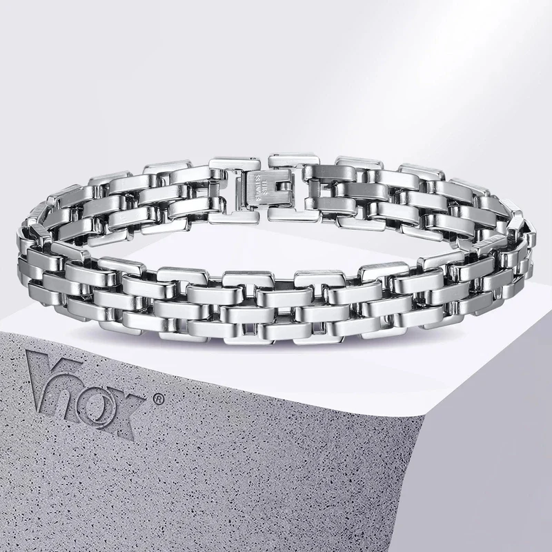 Vnox 11 mm Armband in Armbandform für Männer, Teenager, Jungen, Riemenkettenarmbänder, Edelstahlarmband in Schwarz und Silber