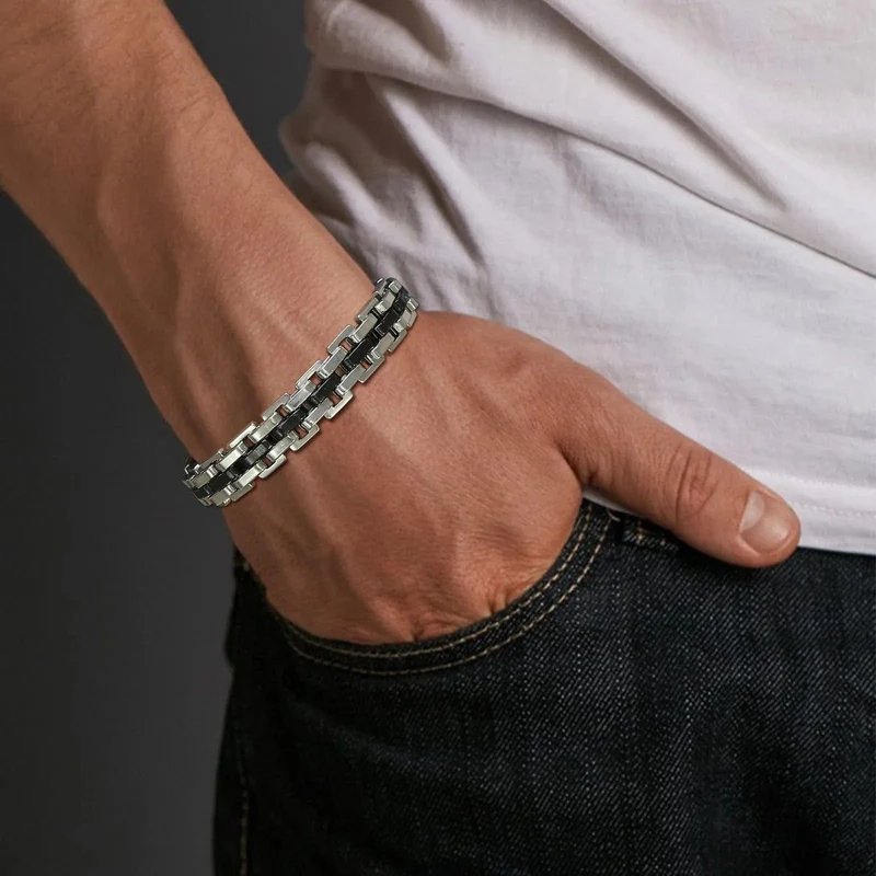 Vnox 11 mm Armband in Armbandform für Männer, Teenager, Jungen, Riemenkettenarmbänder, Edelstahlarmband in Schwarz und Silber