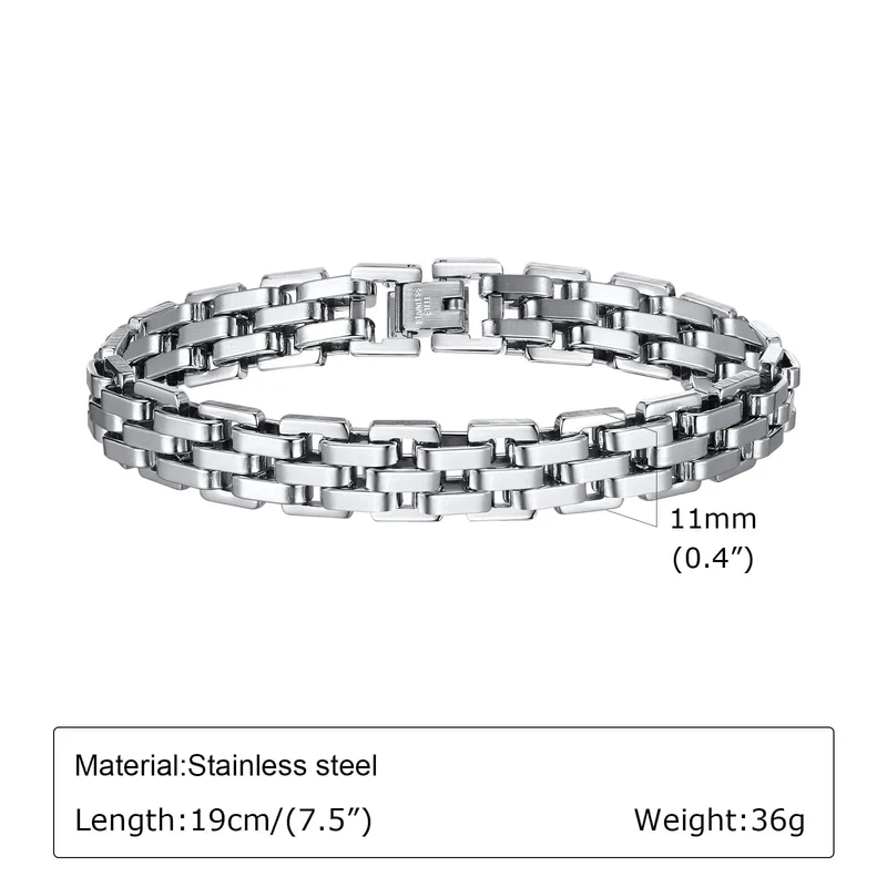 Vnox 11 mm Armband in Armbandform für Männer, Teenager, Jungen, Riemenkettenarmbänder, Edelstahlarmband in Schwarz und Silber