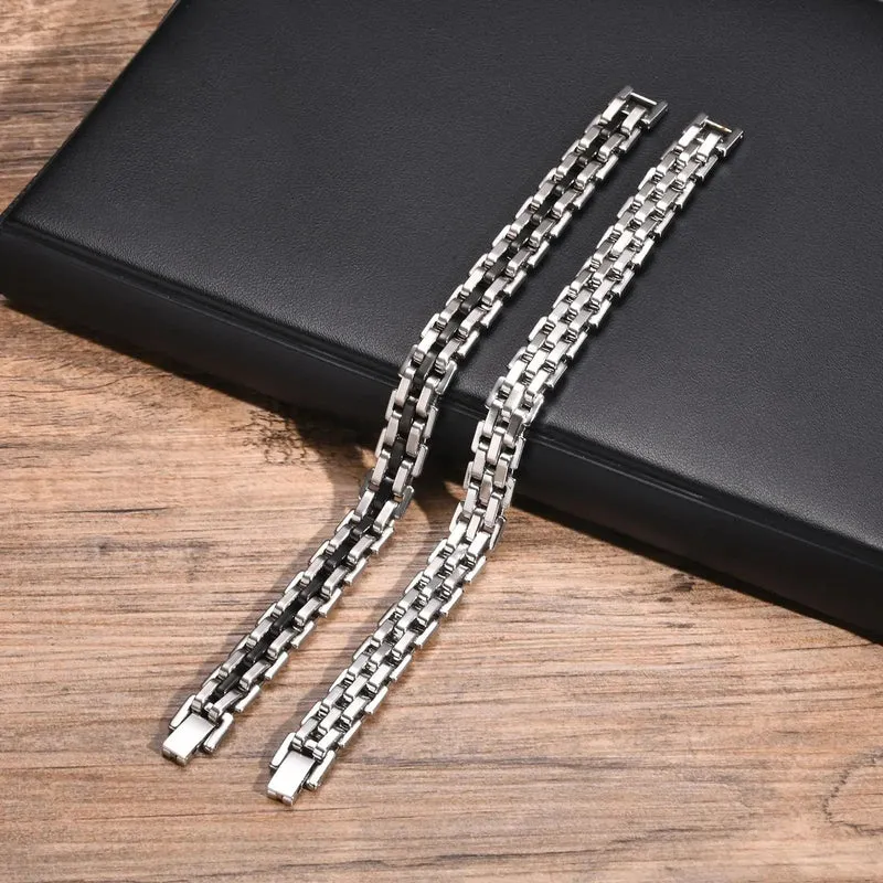 Vnox 11 mm Armband in Armbandform für Männer, Teenager, Jungen, Riemenkettenarmbänder, Edelstahlarmband in Schwarz und Silber