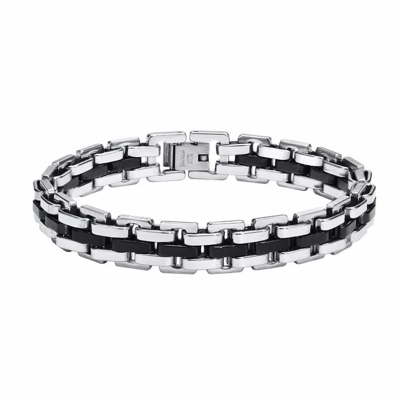 Vnox 11 mm Armband in Armbandform für Männer, Teenager, Jungen, Riemenkettenarmbänder, Edelstahlarmband in Schwarz und Silber