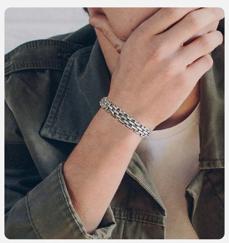 Vnox 11 mm Armband in Armbandform für Männer, Teenager, Jungen, Riemenkettenarmbänder, Edelstahlarmband in Schwarz und Silber