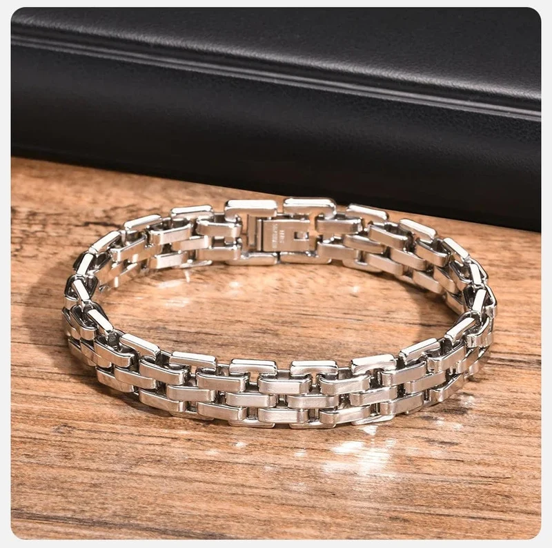 Vnox 11 mm Armband in Armbandform für Männer, Teenager, Jungen, Riemenkettenarmbänder, Edelstahlarmband in Schwarz und Silber