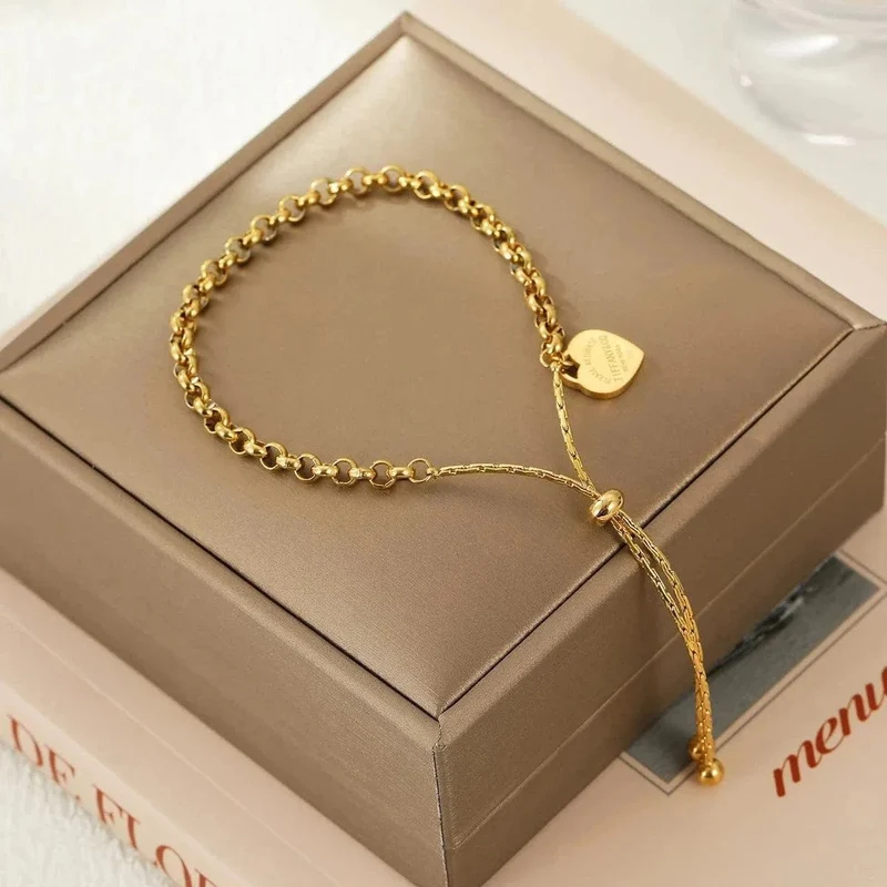 316L Edelstahlarmband Herzarmband Zugarmband Titanstahl Armreif Kugelkette Armband Fußkettchen verstellbare Armbänder