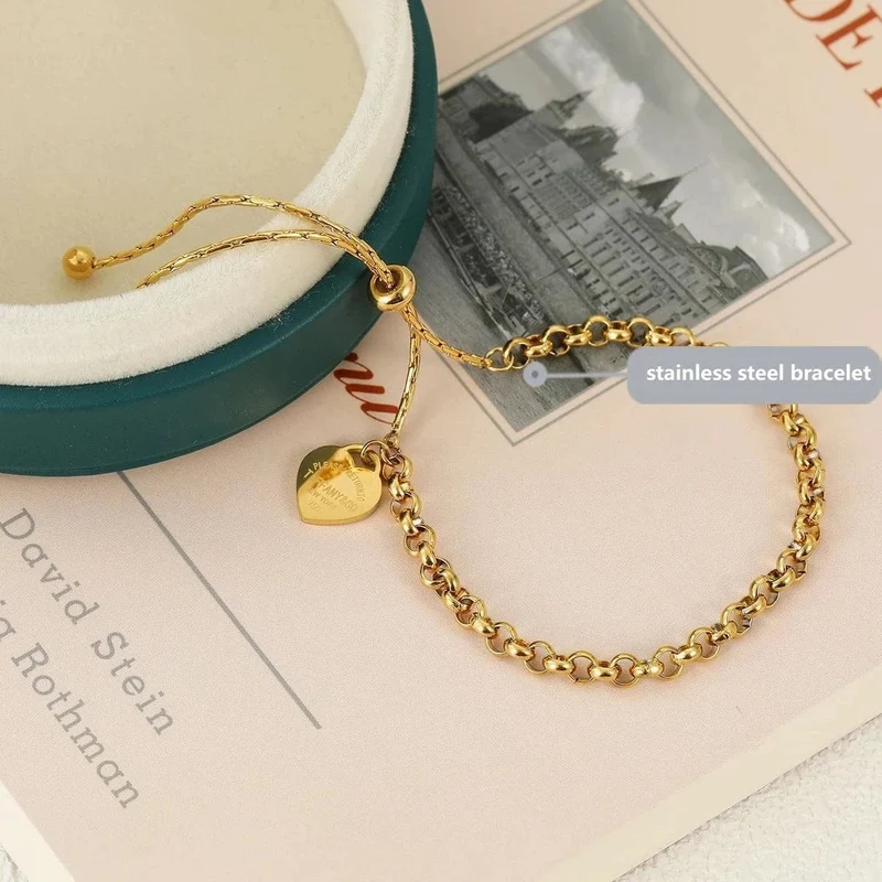 316L Edelstahlarmband Herzarmband Zugarmband Titanstahl Armreif Kugelkette Armband Fußkettchen verstellbare Armbänder