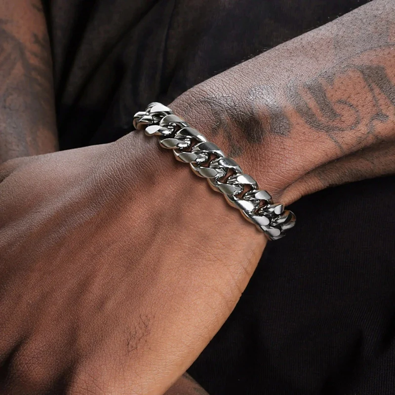 6–12 mm kubanisches Kettenarmband für Herren, wasserdichtes Panzerkettenarmband aus Edelstahl, Punk-Schmuckgeschenke