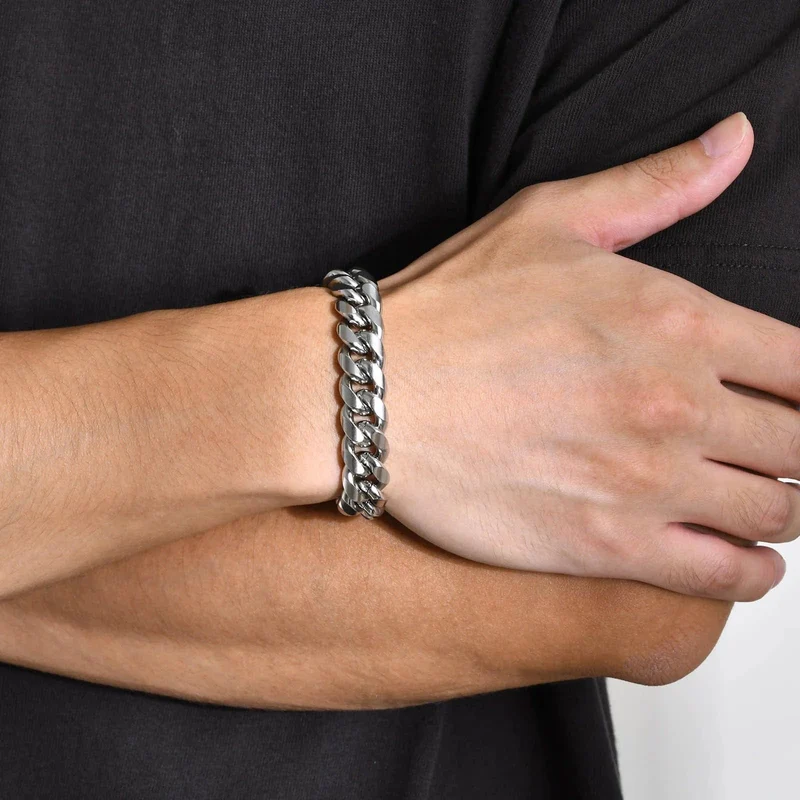6–12 mm kubanisches Kettenarmband für Herren, wasserdichtes Panzerkettenarmband aus Edelstahl, Punk-Schmuckgeschenke