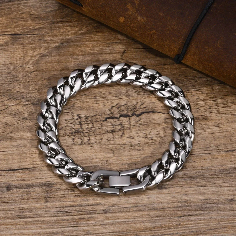 6–12 mm kubanisches Kettenarmband für Herren, wasserdichtes Panzerkettenarmband aus Edelstahl, Punk-Schmuckgeschenke