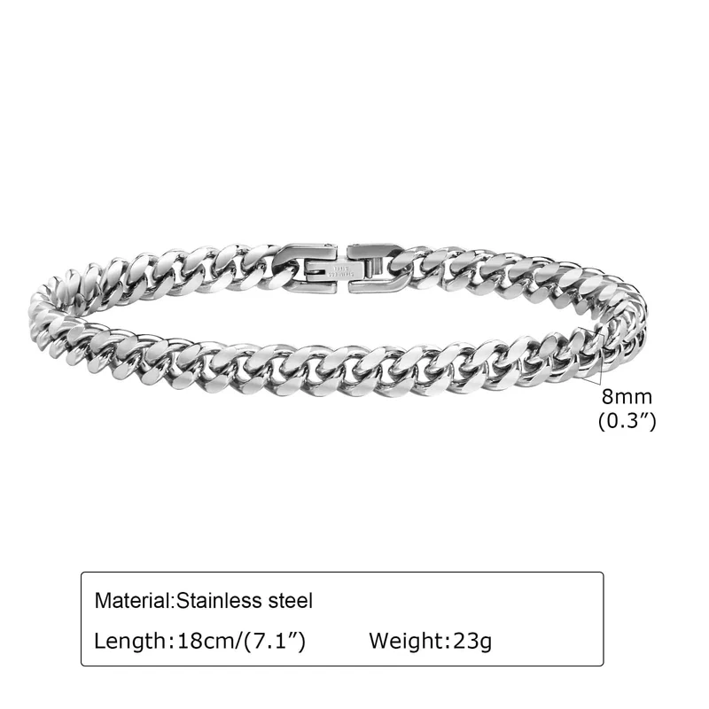 6–12 mm kubanisches Kettenarmband für Herren, wasserdichtes Panzerkettenarmband aus Edelstahl, Punk-Schmuckgeschenke