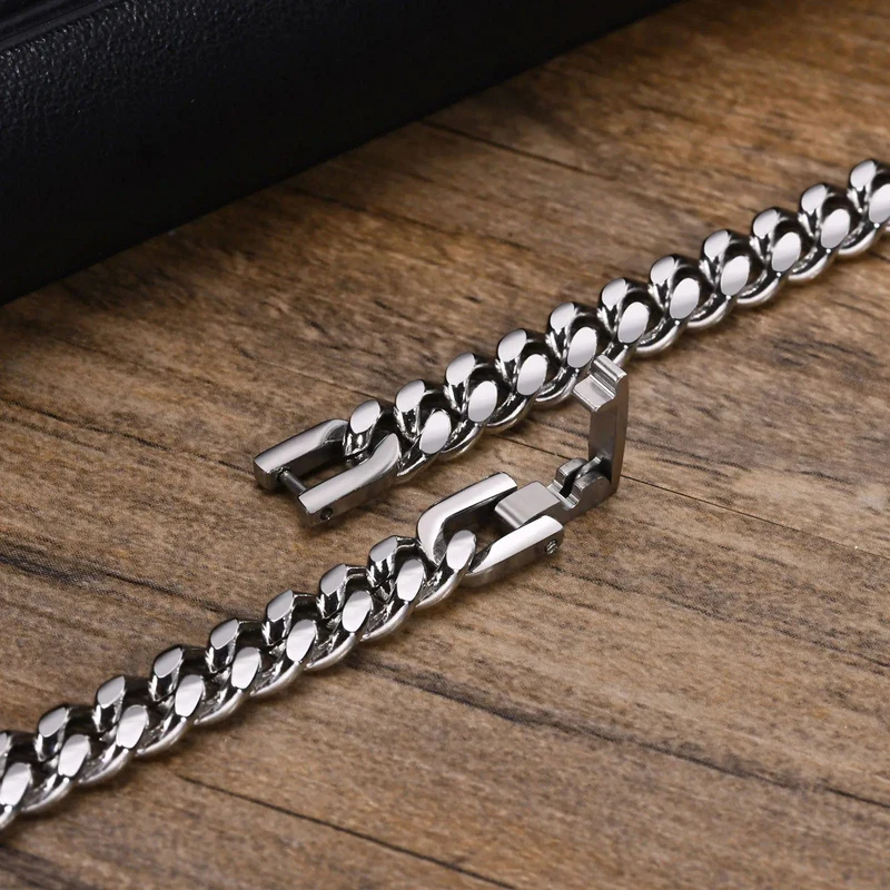 6–12 mm kubanisches Kettenarmband für Herren, wasserdichtes Panzerkettenarmband aus Edelstahl, Punk-Schmuckgeschenke