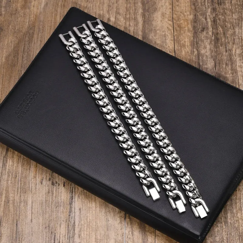 6–12 mm kubanisches Kettenarmband für Herren, wasserdichtes Panzerkettenarmband aus Edelstahl, Punk-Schmuckgeschenke