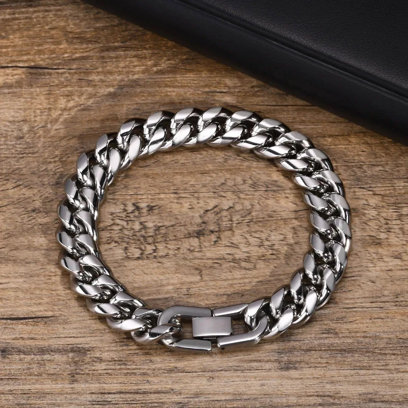 6–12 mm kubanisches Kettenarmband für Herren, wasserdichtes Panzerkettenarmband aus Edelstahl, Punk-Schmuckgeschenke