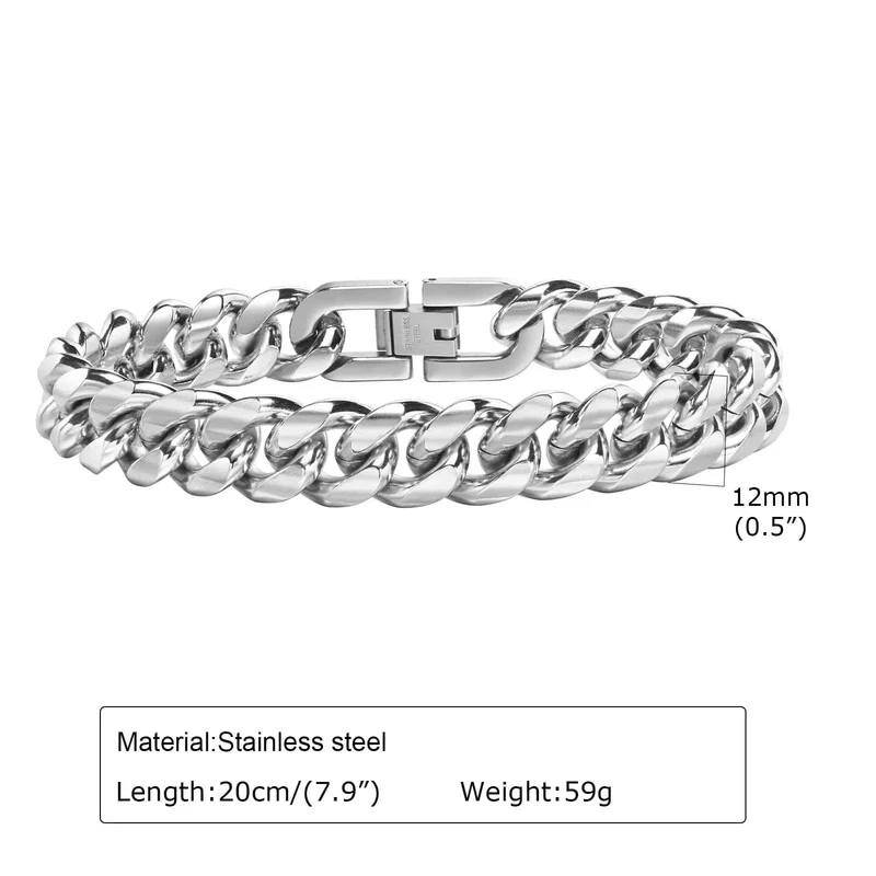 6–12 mm kubanisches Kettenarmband für Herren, wasserdichtes Panzerkettenarmband aus Edelstahl, Punk-Schmuckgeschenke